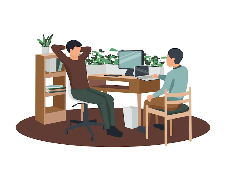 contemporary-workspace-flat-composition-with-couple-coworkers-sitting-wooden-furniture-surrounded-by-home-plants-illustration contemporary-workspace-flat-composition-with-couple-coworkers-sitting-wooden-furniture-surrounded-by-home-plants-illustration